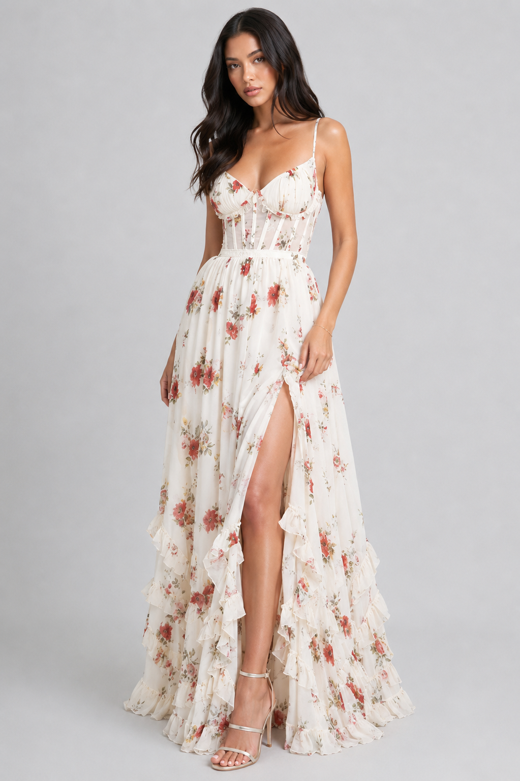Vestido largo con estampado floral vintage