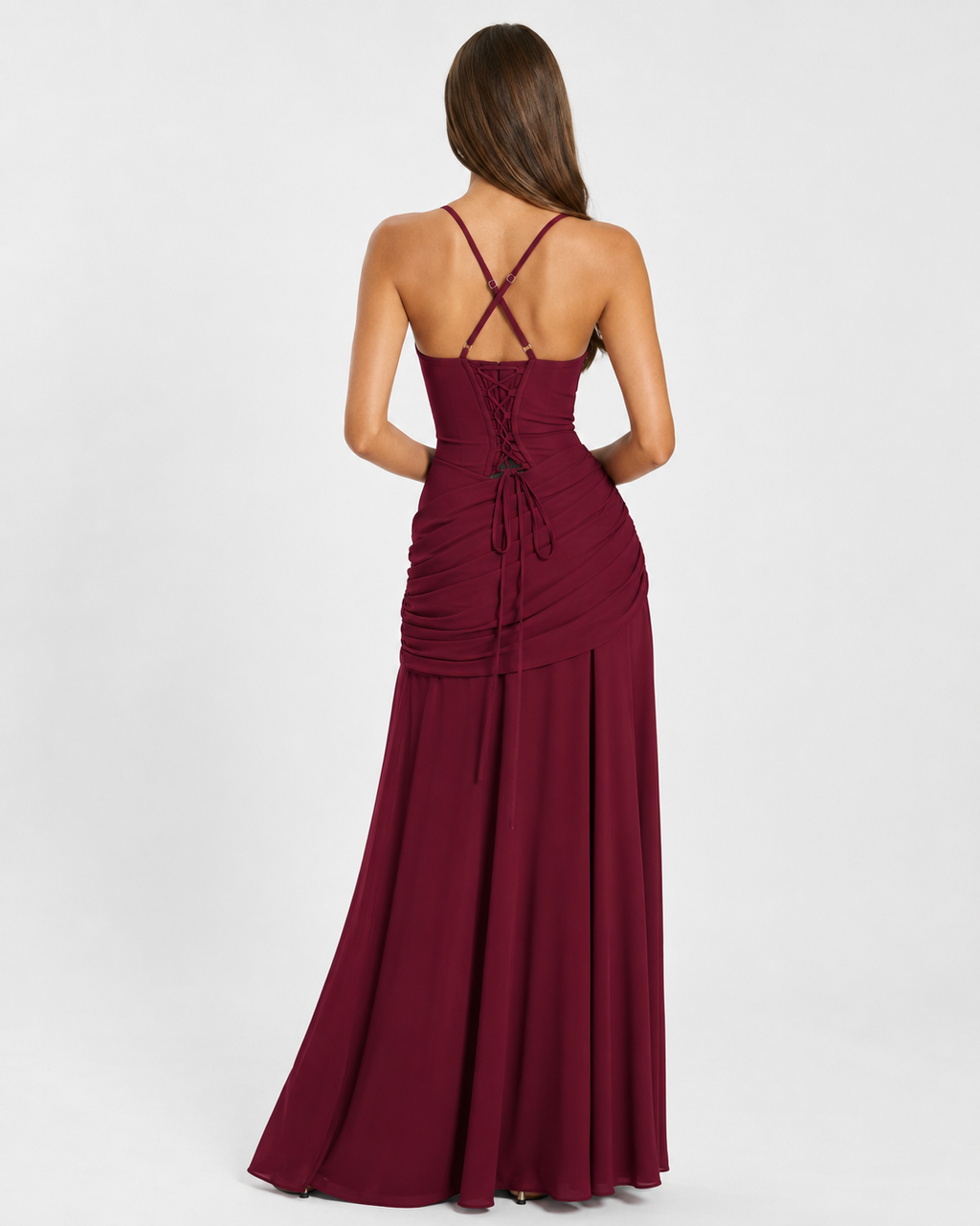 Vestido largo con escote cuadrado fruncido