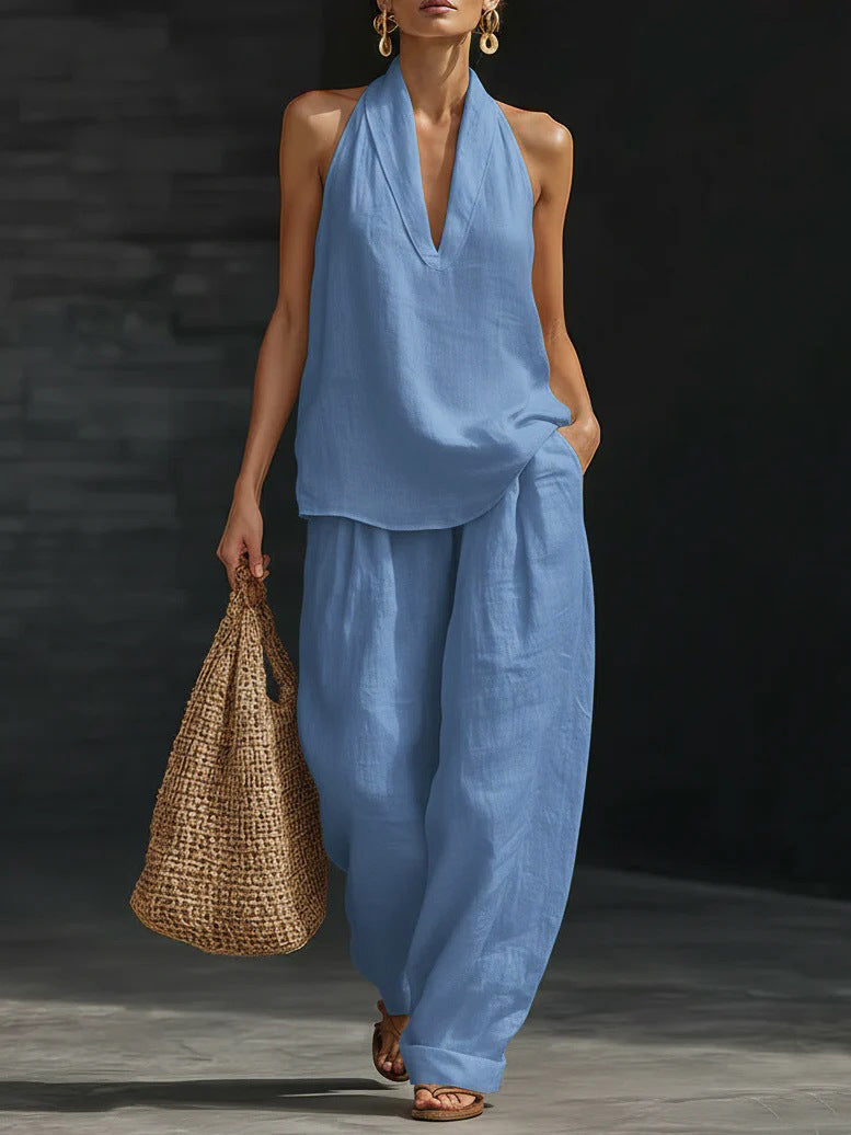 Conjunto sin mangas con pantalón ancho