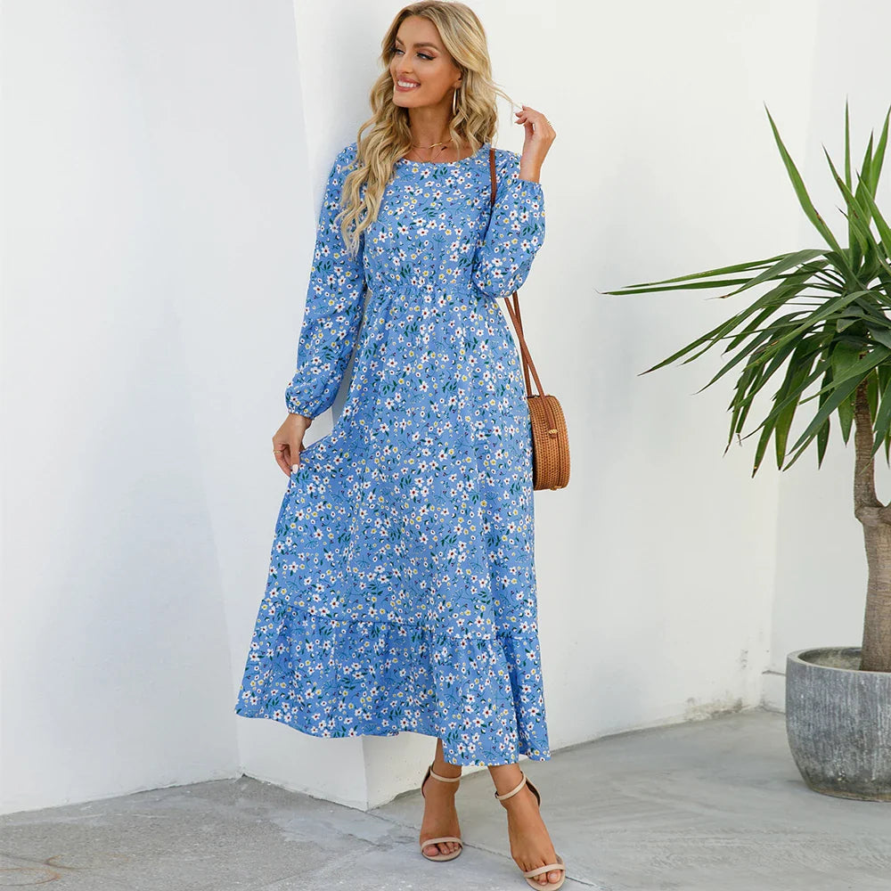 Vestido largo de gasa con estampado floral bohemio