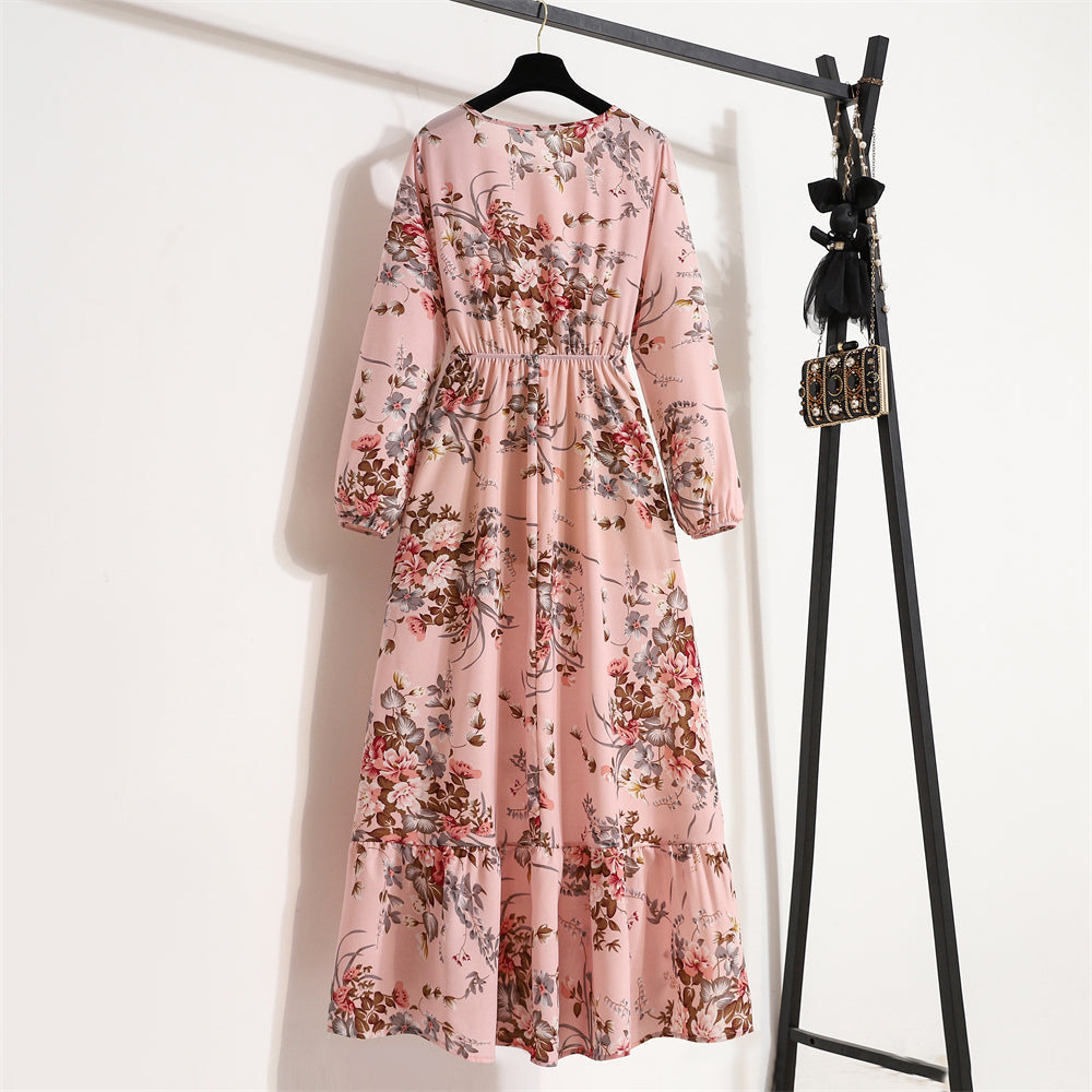 Vestido largo de gasa con estampado floral bohemio