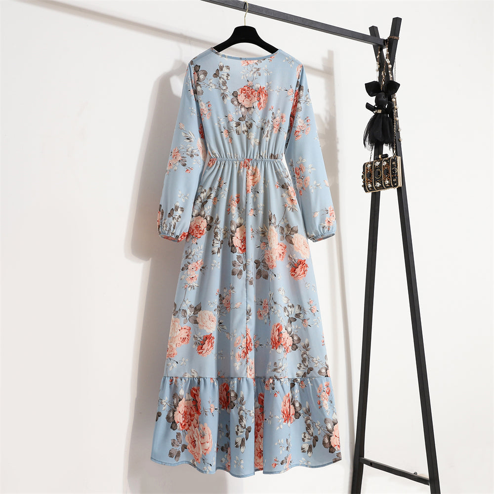 Vestido largo de gasa con estampado floral bohemio