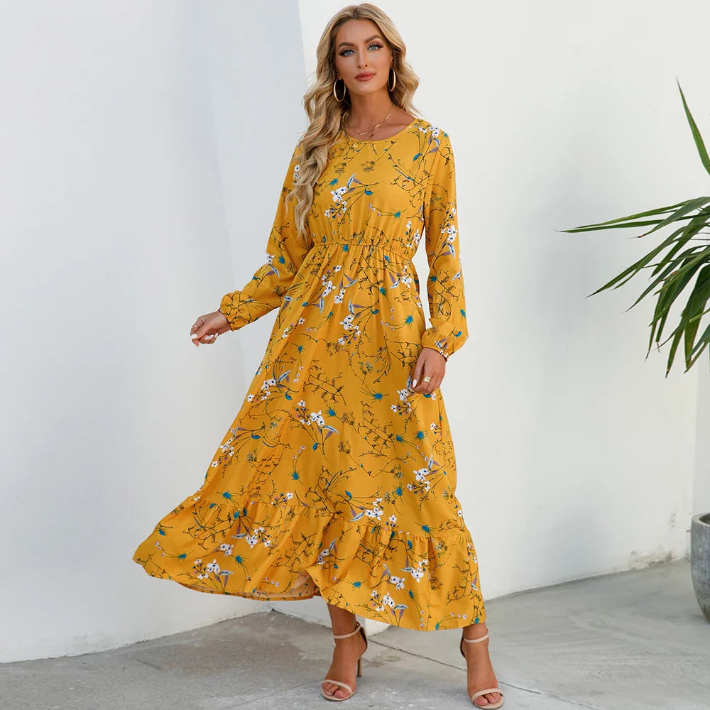 Vestido largo de gasa con estampado floral bohemio