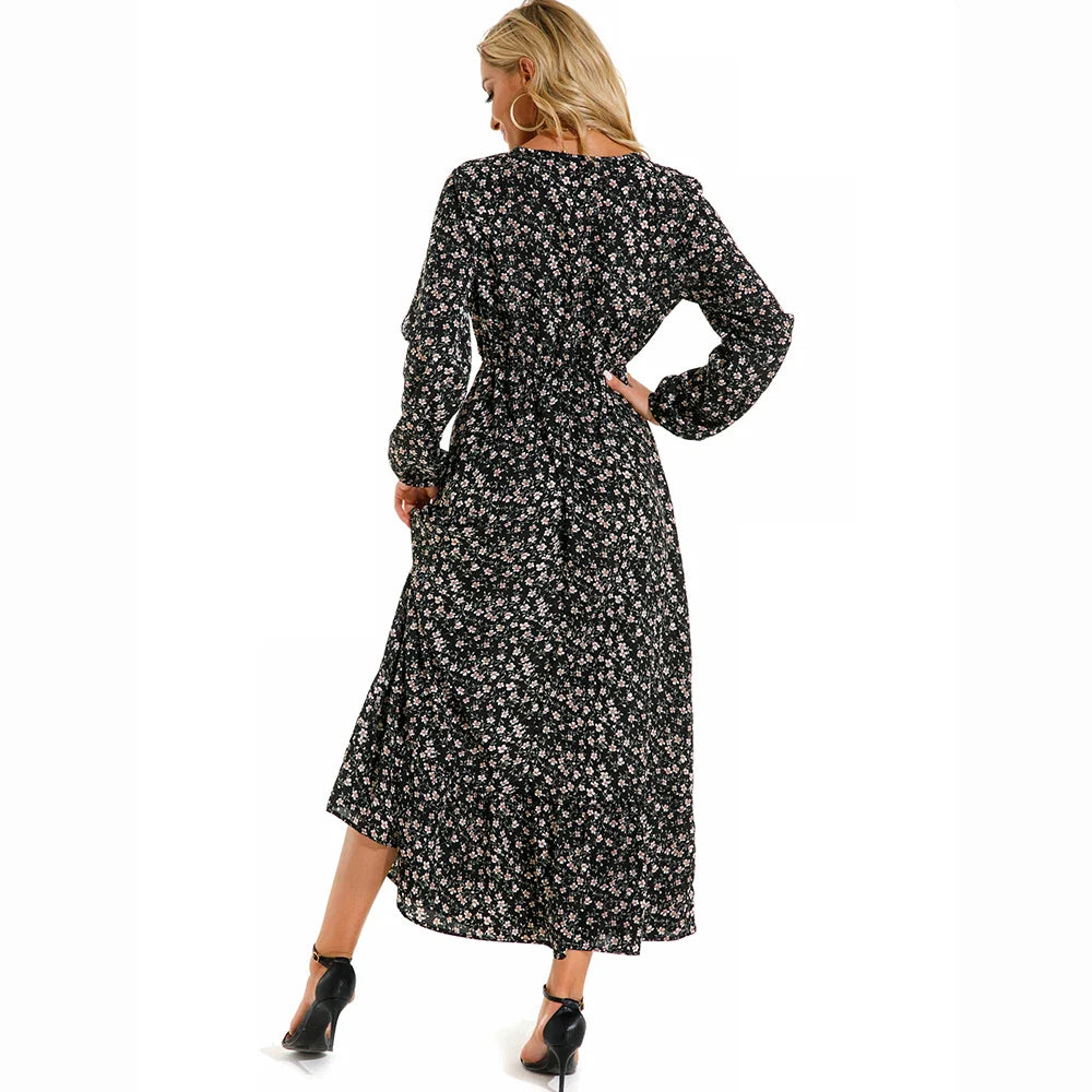 Vestido largo de gasa con estampado floral bohemio