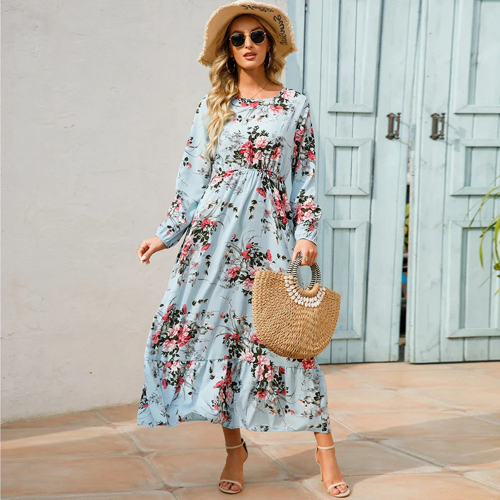 Vestido largo de gasa con estampado floral bohemio