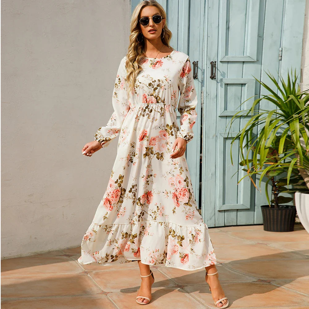 Vestido largo de gasa con estampado floral bohemio