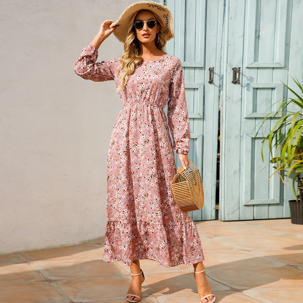 Vestido largo de gasa con estampado floral bohemio