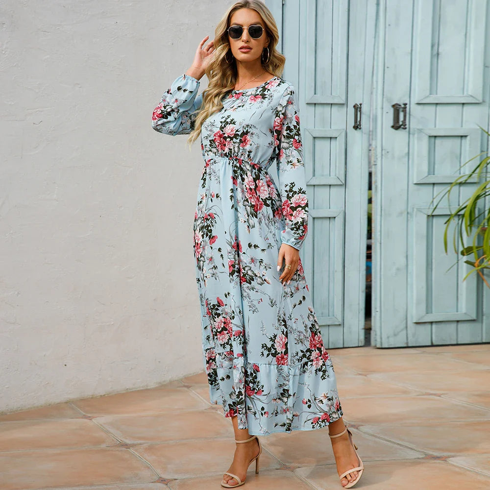 Vestido largo de gasa con estampado floral bohemio
