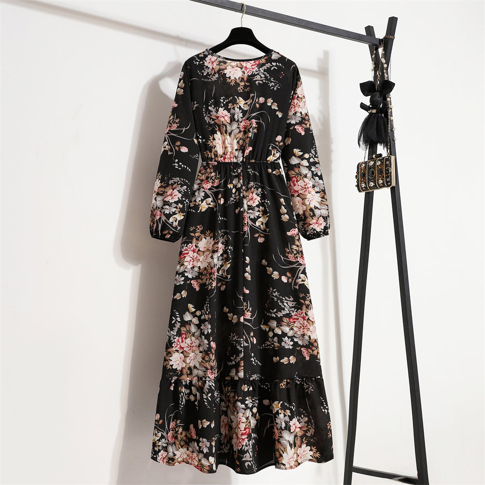 Vestido largo de gasa con estampado floral bohemio
