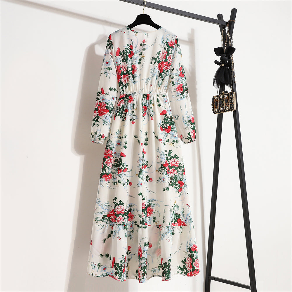 Vestido largo de gasa con estampado floral bohemio